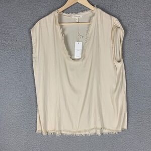 New Grade & Gather Top Medium Fray Hem Beige Career Boho Chic